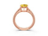 Rose gold Heart Cut Yellow Sapphire Engagement Ring with Milgrain Channel Set Band and Prong Setting_27