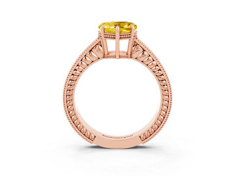 Rose gold Heart Cut Yellow Sapphire Engagement Ring with Milgrain Channel Set Band and Prong Setting_27