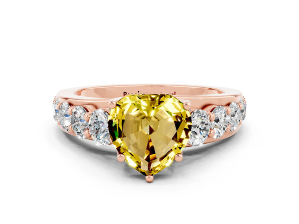 Rose gold Heart Cut Yellow Sapphire Engagement Ring with Pavé Band and Four-Prong Setting