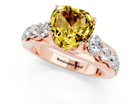 Rose gold Heart Cut Yellow Sapphire Engagement Ring with Pavé Band and Four-Prong Setting_1