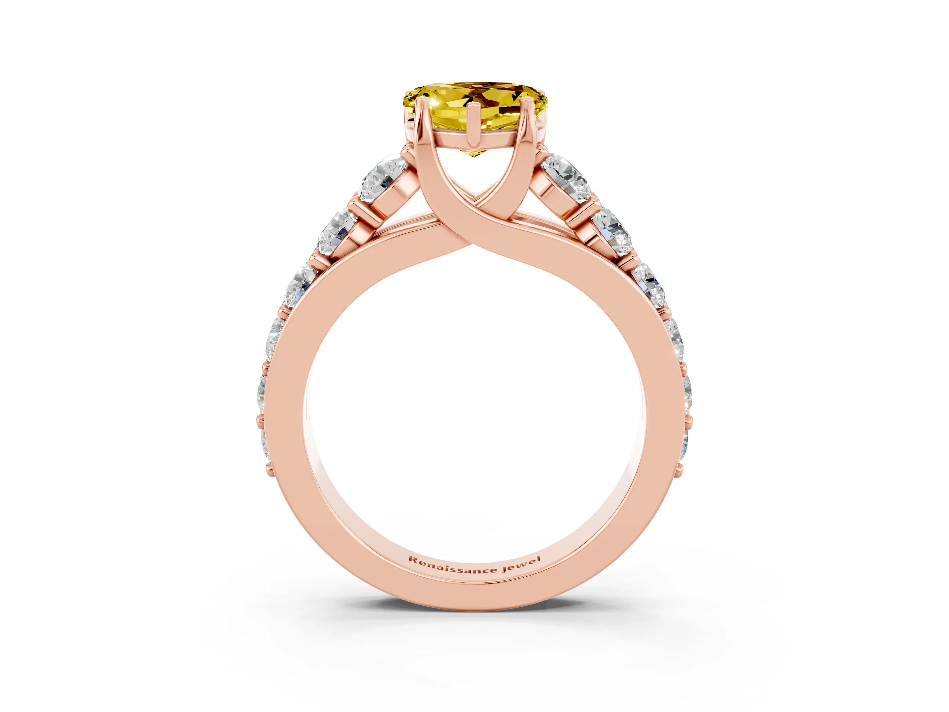 Rose gold Heart Cut Yellow Sapphire Engagement Ring with Pavé Band and Four-Prong Setting_3