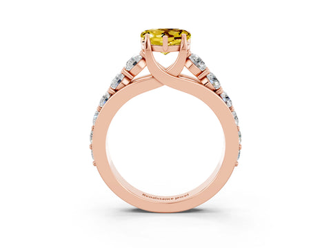 Rose gold Heart Cut Yellow Sapphire Engagement Ring with Pavé Band and Four-Prong Setting_3