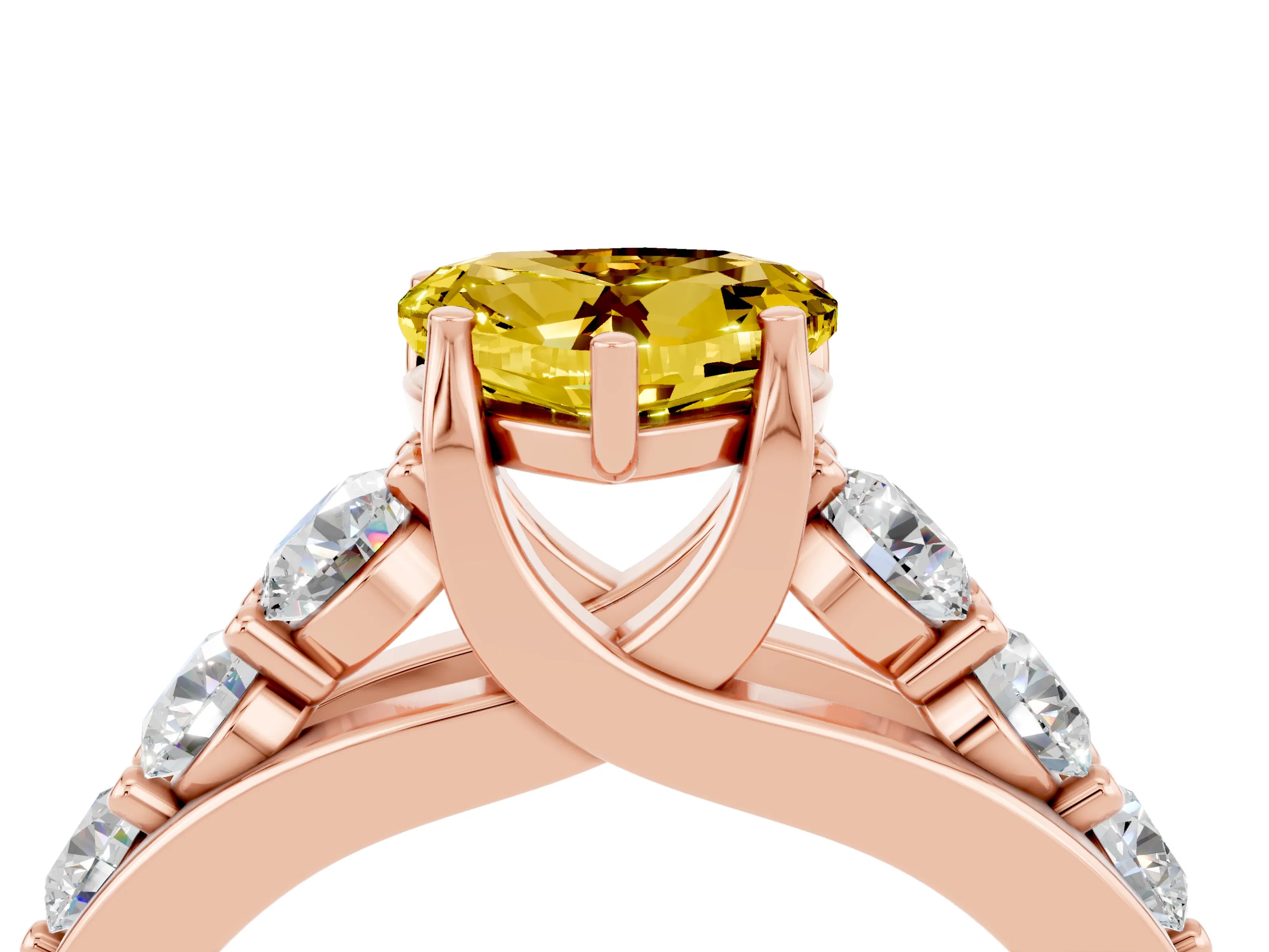 Rose gold Heart Cut Yellow Sapphire Engagement Ring with Pavé Band and Four-Prong Setting_4