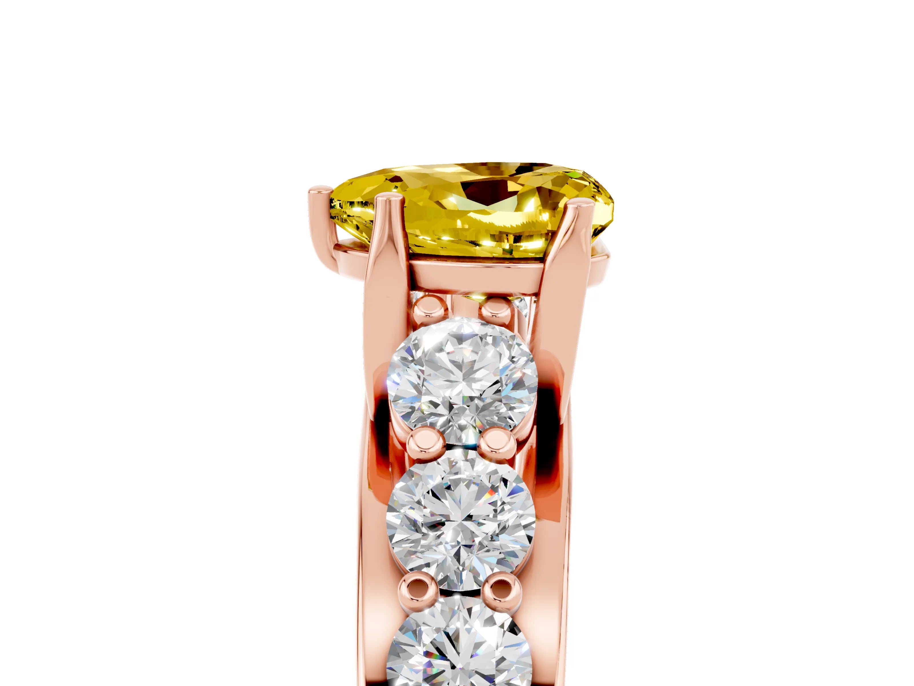 Rose gold Heart Cut Yellow Sapphire Engagement Ring with Pavé Band and Four-Prong Setting_5
