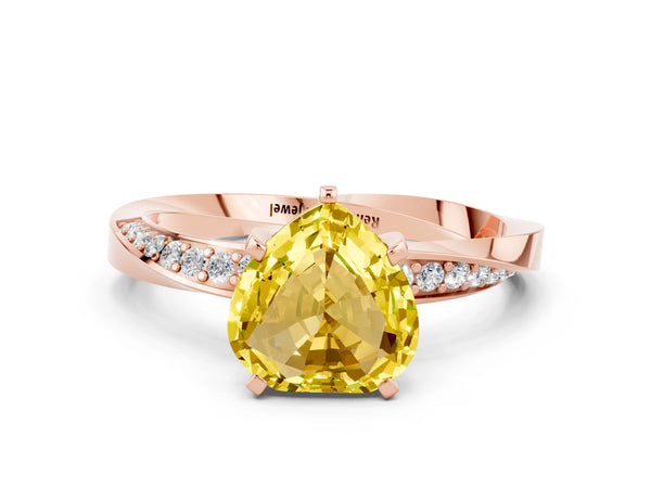 Rose gold Heart Cut Yellow Sapphire Engagement Ring with Side Stone Accents and Four-Prong Setting