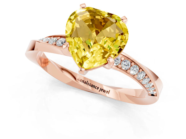 Rose gold Heart Cut Yellow Sapphire Engagement Ring with Side Stone Accents and Four-Prong Setting