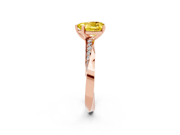 Rose gold Heart Cut Yellow Sapphire Engagement Ring with Side Stone Accents and Four-Prong Setting