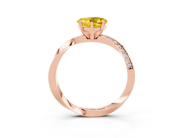 Rose gold Heart Cut Yellow Sapphire Engagement Ring with Side Stone Accents and Four-Prong Setting
