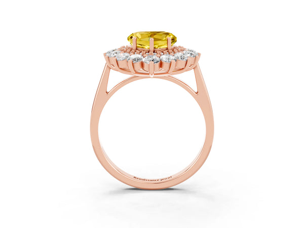 Rose gold Heart Cut Yellow Sapphire Floral Double Halo Engagement Ring with Prong Setting