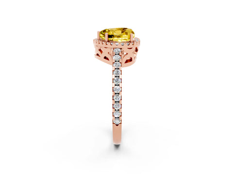 Rose gold Heart Cut Yellow Sapphire Halo Engagement Ring with Pavé Band and Prong Setting_14
