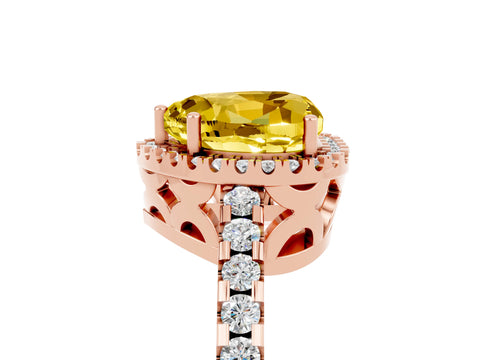 Rose gold Heart Cut Yellow Sapphire Halo Engagement Ring with Pavé Band and Prong Setting_17