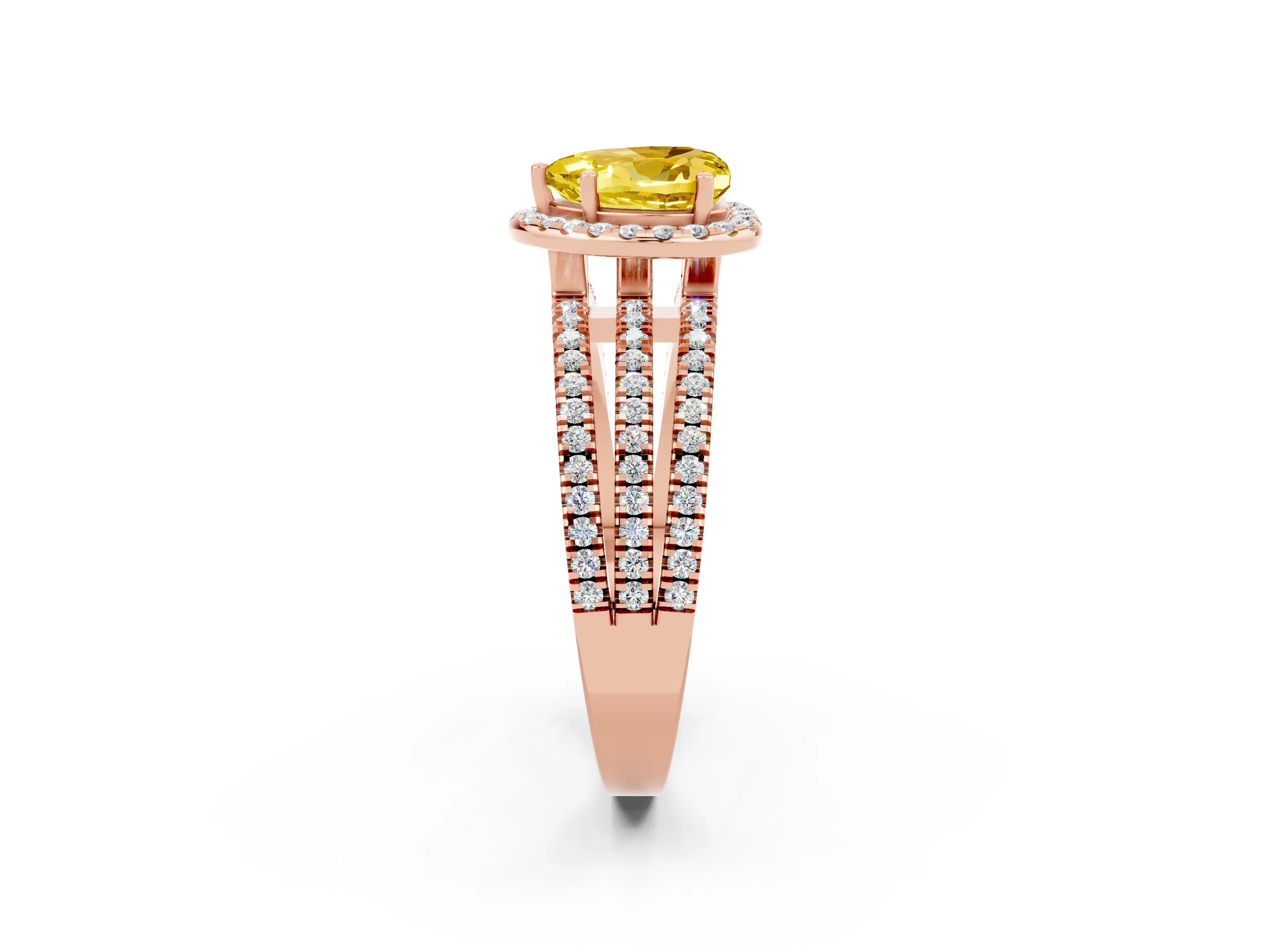 Rose gold Heart Cut Yellow Sapphire Halo Engagement Ring with Split Shank and Four-Prong Setting_2