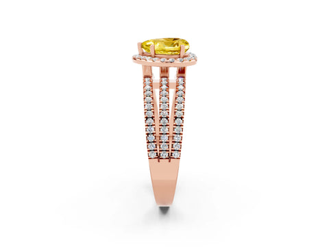 Rose gold Heart Cut Yellow Sapphire Halo Engagement Ring with Split Shank and Four-Prong Setting_2