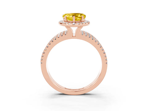 Rose gold Heart Cut Yellow Sapphire Halo Engagement Ring with Split Shank and Four-Prong Setting_3