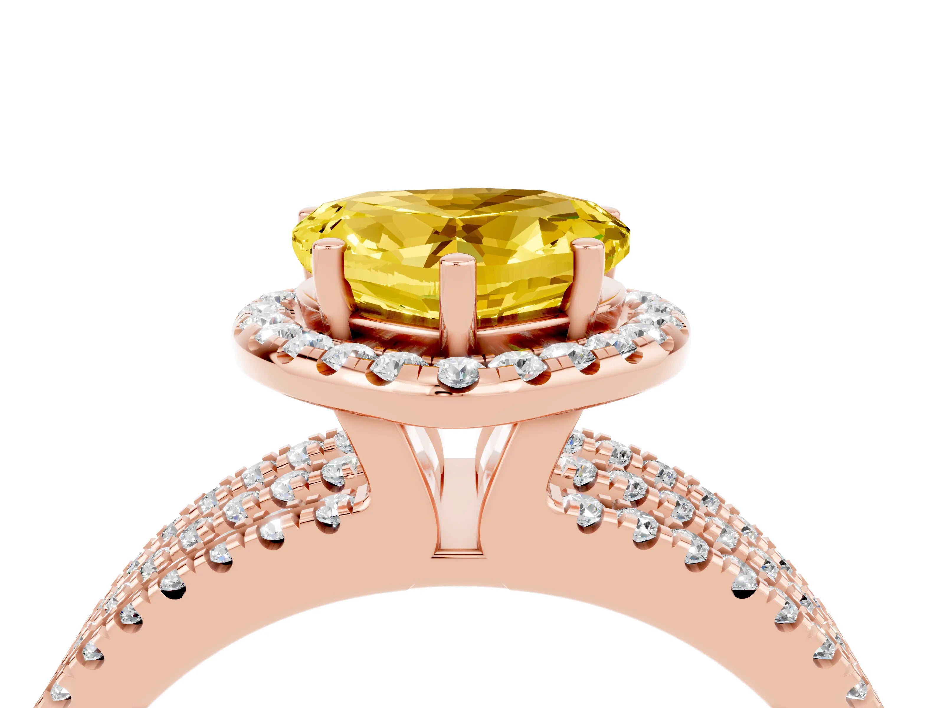 Rose gold Heart Cut Yellow Sapphire Halo Engagement Ring with Split Shank and Four-Prong Setting_4