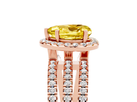 Rose gold Heart Cut Yellow Sapphire Halo Engagement Ring with Split Shank and Four-Prong Setting_5