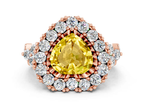 Rose gold Heart Cut Yellow Sapphire Halo Ring with Pavé Band and Four-Prong Setting_12