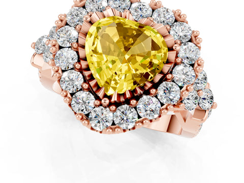 Rose gold Heart Cut Yellow Sapphire Halo Ring with Pavé Band and Four-Prong Setting_13