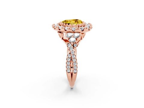 Rose gold Heart Cut Yellow Sapphire Halo Ring with Pavé Band and Four-Prong Setting_14