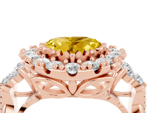 Rose gold Heart Cut Yellow Sapphire Halo Ring with Pavé Band and Four-Prong Setting_16