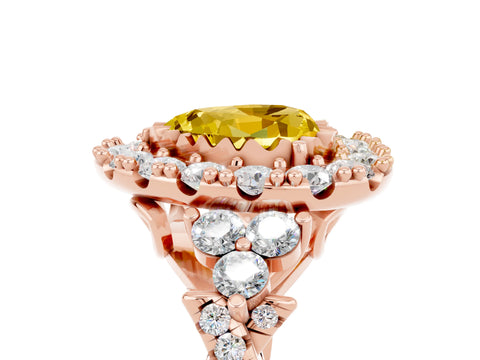 Rose gold Heart Cut Yellow Sapphire Halo Ring with Pavé Band and Four-Prong Setting_17