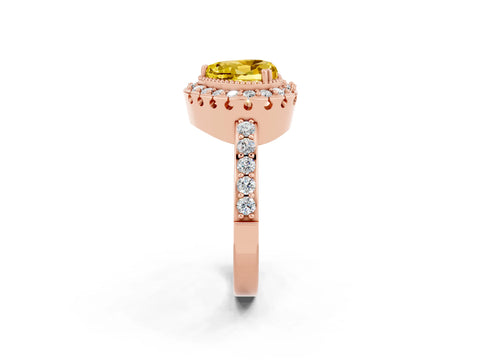 Rose gold Heart Cut Yellow Sapphire Halo Ring with Pavé Band and Prong Setting_2