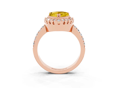 Rose gold Heart Cut Yellow Sapphire Halo Ring with Pavé Band and Prong Setting_3