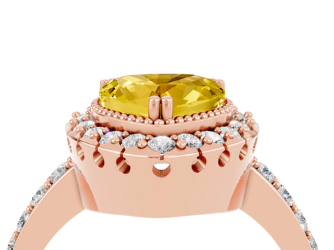 Rose gold Heart Cut Yellow Sapphire Halo Ring with Pavé Band and Prong Setting_4