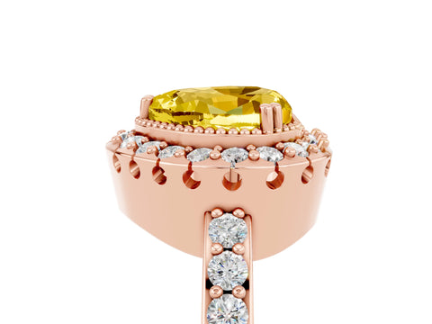 Rose gold Heart Cut Yellow Sapphire Halo Ring with Pavé Band and Prong Setting_5