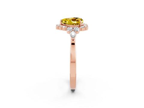 Rose gold Heart Cut Yellow Sapphire Halo Ring with Pear Side Stones and Prong Setting_14
