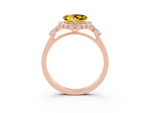 Rose gold Heart Cut Yellow Sapphire Halo Ring with Pear Side Stones and Prong Setting_15