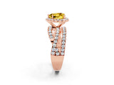 Rose gold Heart Cut Yellow Sapphire Halo Ring with Round Split Shank and Prong Setting_50
