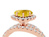 Rose gold Heart Cut Yellow Sapphire Halo Ring with Round Split Shank and Prong Setting_52