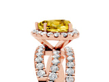 Rose gold Heart Cut Yellow Sapphire Halo Ring with Round Split Shank and Prong Setting_53