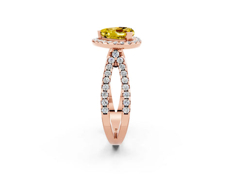 Rose gold Heart Cut Yellow Sapphire Halo Ring with Split Shank Pavé Band and Prong Setting_14