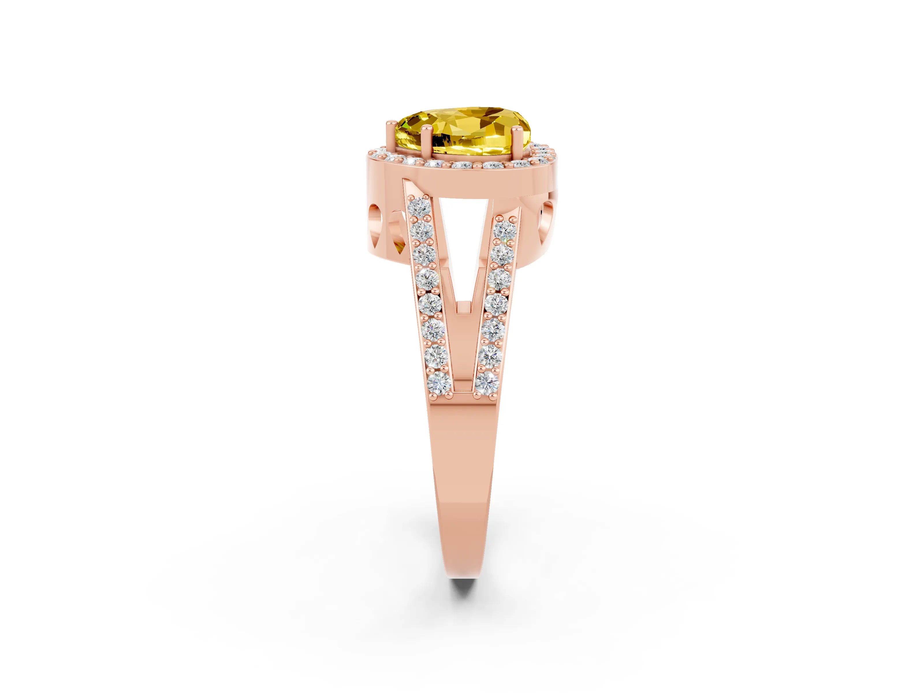 Rose gold Heart Cut Yellow Sapphire Halo Ring with Split Shank U-Prong Band and Four-Prong Setting_2
