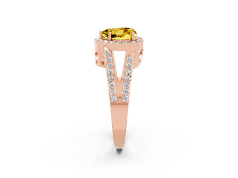 Rose gold Heart Cut Yellow Sapphire Halo Ring with Split Shank U-Prong Band and Four-Prong Setting_2
