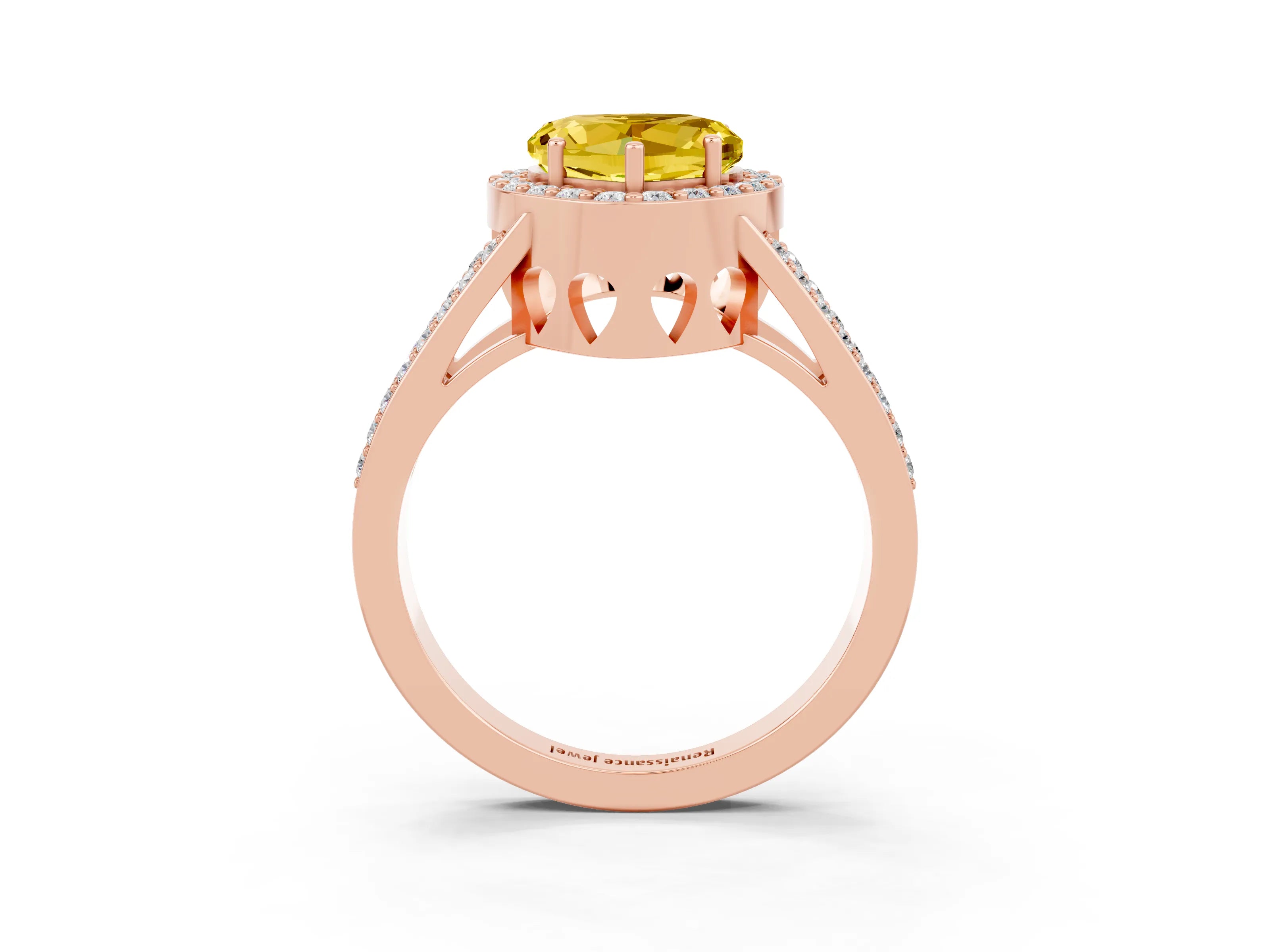 Rose gold Heart Cut Yellow Sapphire Halo Ring with Split Shank U-Prong Band and Four-Prong Setting_3