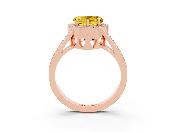 Rose gold Heart Cut Yellow Sapphire Halo Ring with Split Shank U-Prong Band and Four-Prong Setting