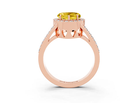 Rose gold Heart Cut Yellow Sapphire Halo Ring with Split Shank U-Prong Band and Four-Prong Setting_3