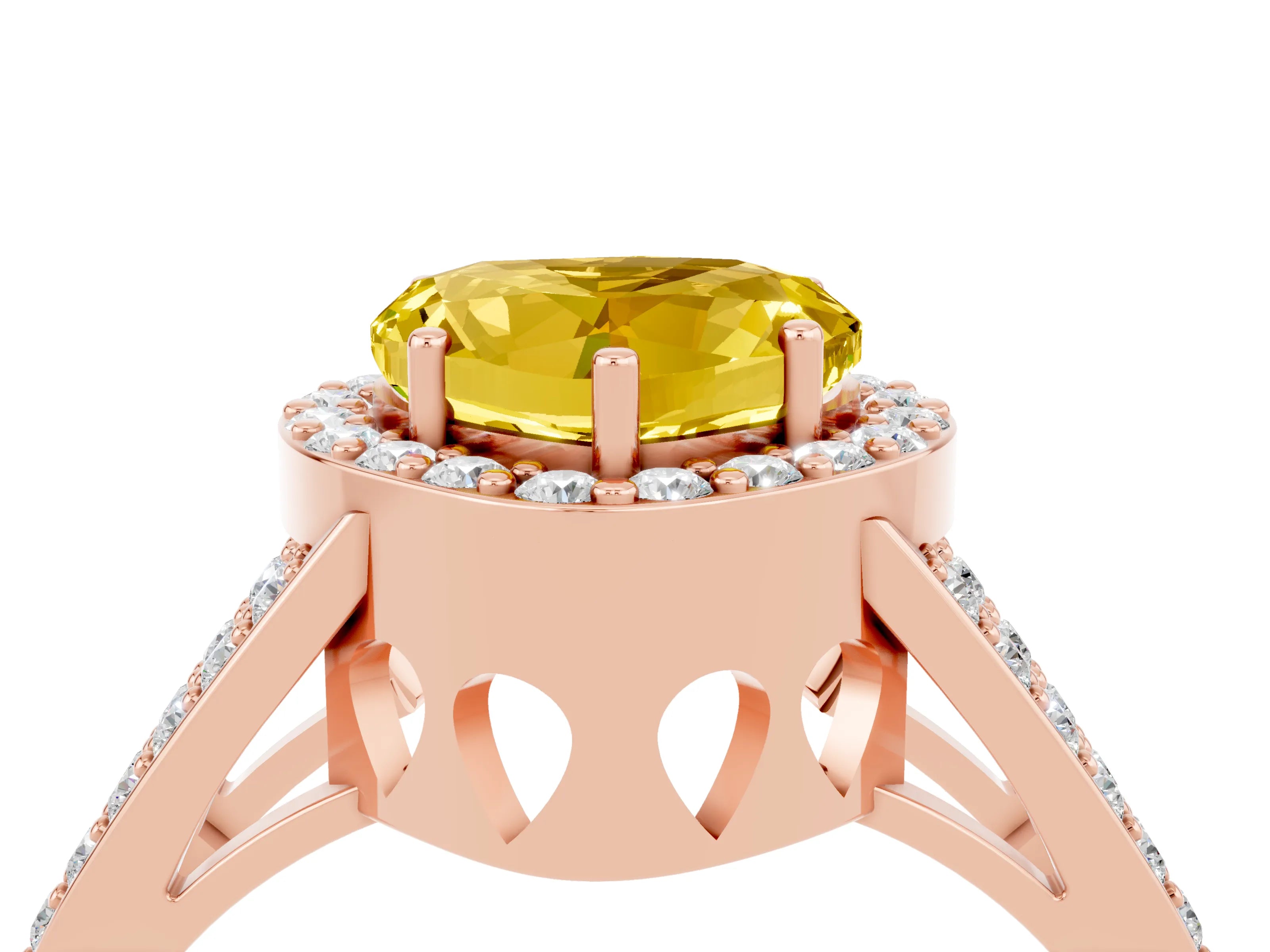Rose gold Heart Cut Yellow Sapphire Halo Ring with Split Shank U-Prong Band and Four-Prong Setting_4
