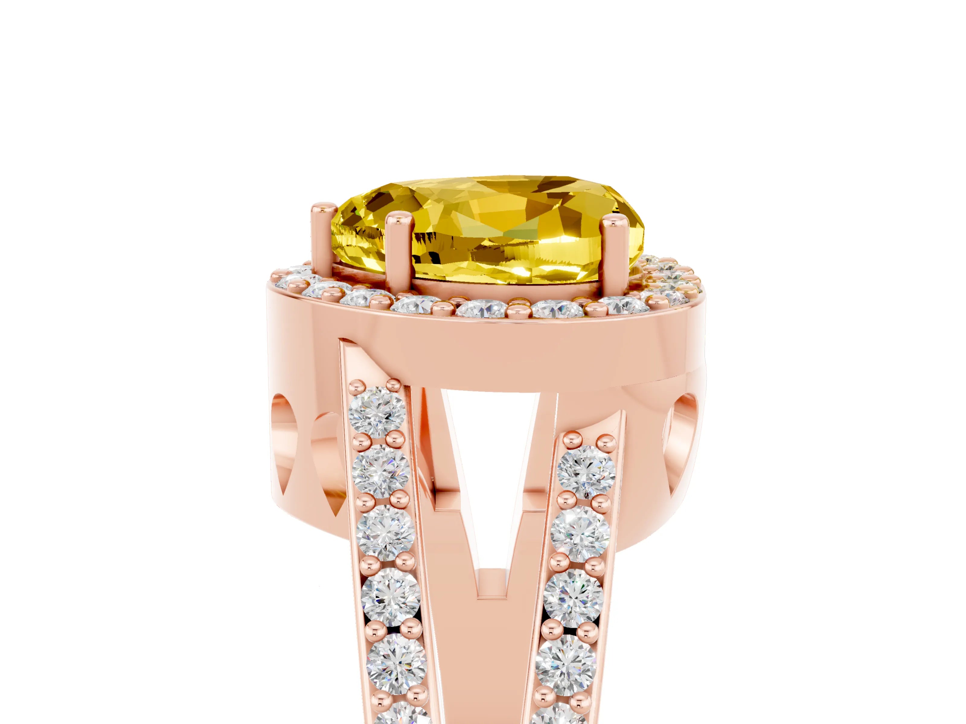 Rose gold Heart Cut Yellow Sapphire Halo Ring with Split Shank U-Prong Band and Four-Prong Setting_5