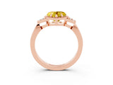 Rose gold Heart Cut Yellow Sapphire Halo Ring with Tapered Band and Four-Prong Setting_3