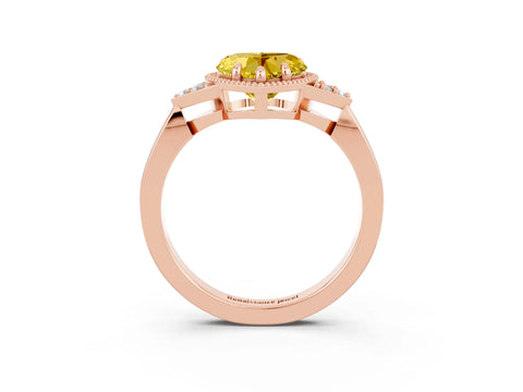 Rose gold Heart Cut Yellow Sapphire Halo Ring with Tapered Band and Four-Prong Setting_3