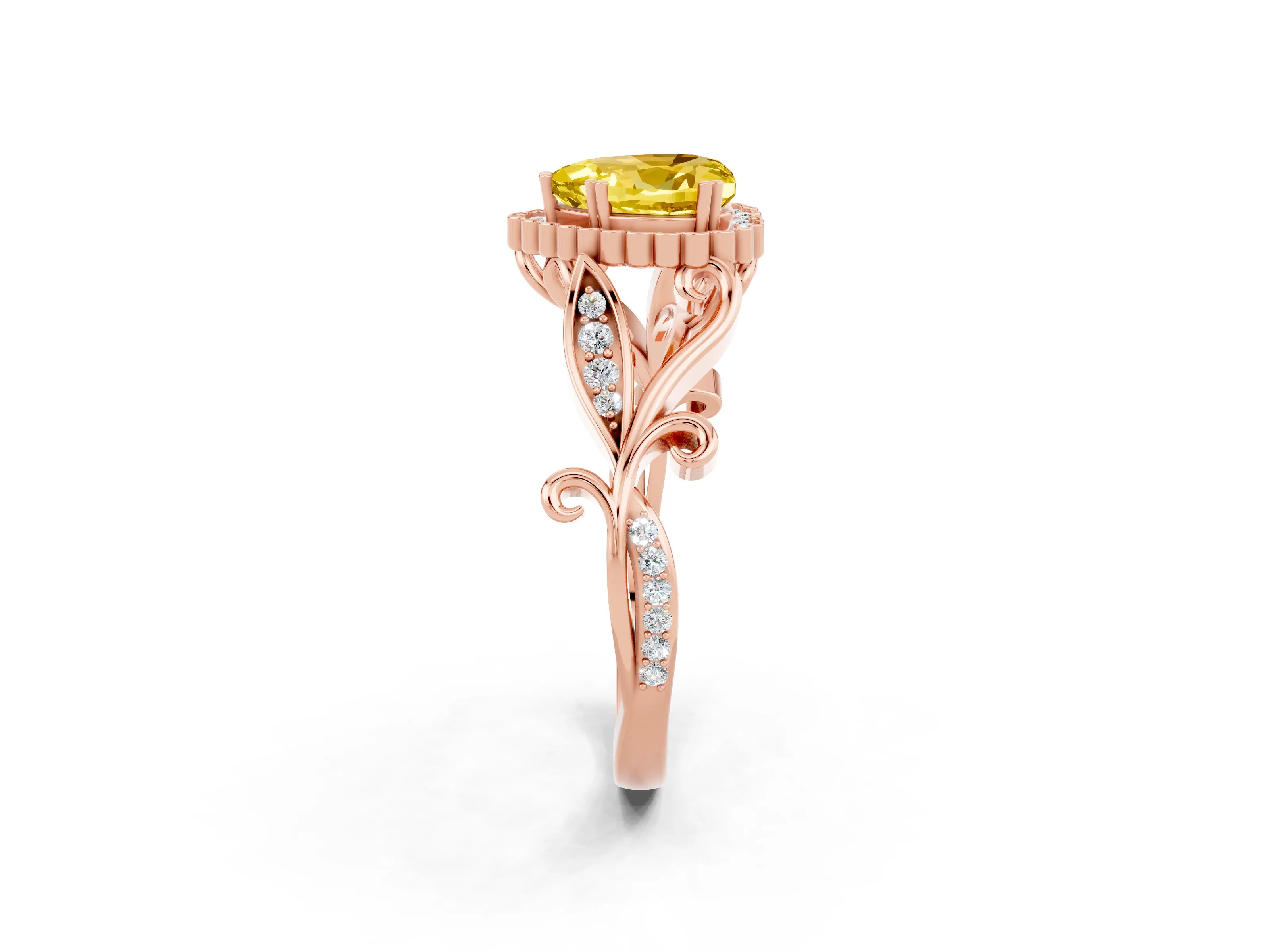 Rose gold Heart Cut Yellow Sapphire Halo Ring with Vintage Split Shank and Four-Prong Setting_2