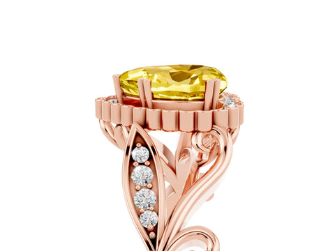 Rose gold Heart Cut Yellow Sapphire Halo Ring with Vintage Split Shank and Four-Prong Setting_5