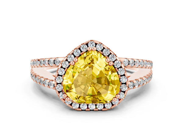 Rose gold Heart Cut Yellow Sapphire Halo Split Shank Engagement Ring