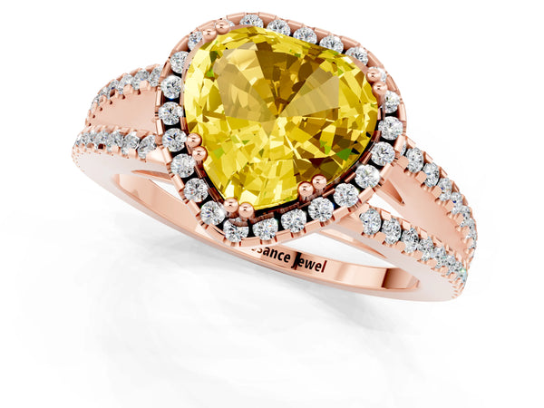 Rose gold Heart Cut Yellow Sapphire Halo Split Shank Engagement Ring