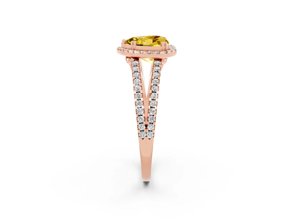 Rose gold Heart Cut Yellow Sapphire Halo Split Shank Engagement Ring