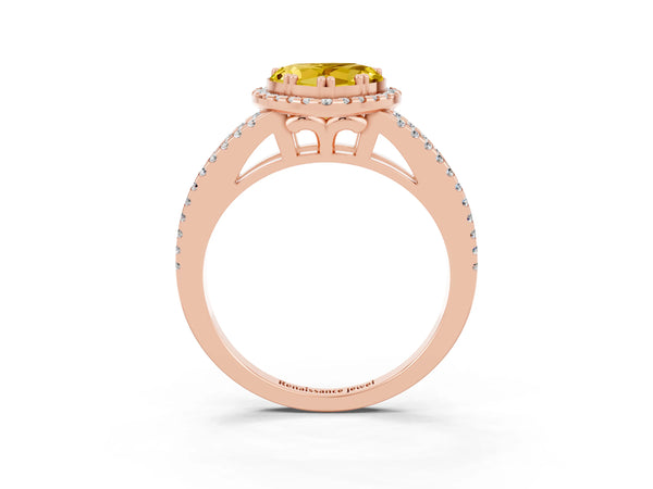 Rose gold Heart Cut Yellow Sapphire Halo Split Shank Engagement Ring
